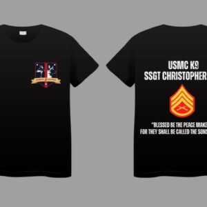 Front and back of the USMC K9 SSgt Christopher Diaz memorial T-shirt